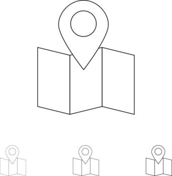 Location Map Pointer Bold and thin black line icon set vector