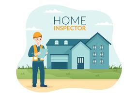 Home Inspector Checks the Condition of the House and Writes a Report for Maintenance Rent Search on Flat Cartoon Hand Drawn Template Illustration vector