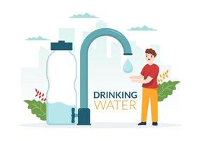 People Drinking Water From Plastic Bottles and Glasses with Pure Clean Fresh Concept in Flat Cartoon Hand Drawn Templates Illustration vector