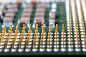 The micro elements of computer central processor unit, CPU contact pins photo