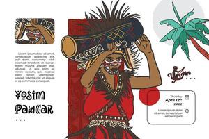 papuanese yosim pancar dance illustration for social media post hand drawn indonesian cultures background vector