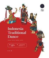 conjunto de baile famoso de ilustración de indonesia para vector de ilustración de bailarina dibujada a mano de redes sociales de plantilla
