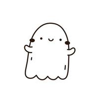 Cute and funny ghost isolated on white background. Vector hand-drawn illustration in doodle style. Kawaii character. Perfect for cards, decorations, logo and Halloween designs.