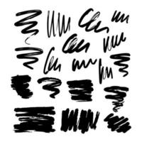 Set of black abstract brushstrokes, lines, squiggles and swirls. Vector hand-drawn illustration isolated on white background. Perfect for decorations and various designs.