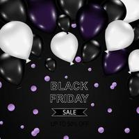 banner de venta de viernes negro en colores oscuros con globos y confeti vector