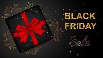 banner de viernes negro con cajas de regalo y hojas doradas vector