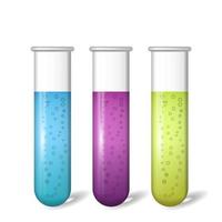 tubo de ensayo con conjunto de sustancias líquidas coloreadas vector