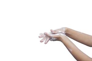 Wash their hands often with soap. To prevent the Novel Coronavirus disease starting in 2019 or Covid-19 isolated on white background. photo