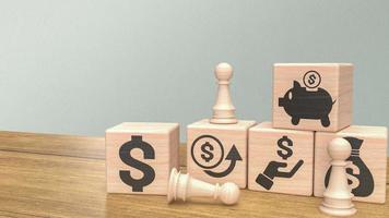 The chess and business icon on wood cube  3d rendering photo