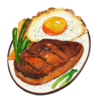 Watercolor Japanese food beef steak png