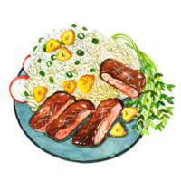 comida japonesa aquarela carne alho arroz png
