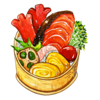 Watercolor Japanese food bento png