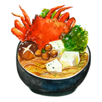Watercolor Japanese food crab tofu noodles png