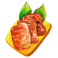 aquarela, comida japonesa, carne fatiada png