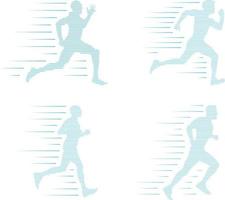 A line vector illustration of runners with a speed lines behind them