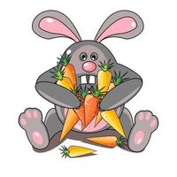 Character design bunny with funny face and carrots cartoon vector