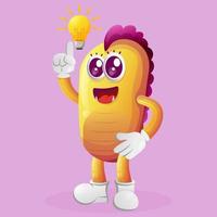 Cute yellow monster got an idea, bulb idea, inspiration vector