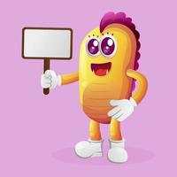 Cute yellow monster holding billboards vector