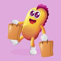 Cute yellow monster happy shopping vector