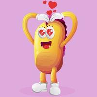 Cute yellow monster with love heart sign hand vector