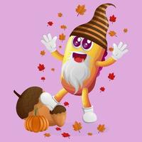 Cute yellow monster celebrate autumn vector