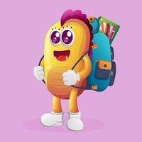 Cute yellow monster carrying a schoolbag, backpack, back to school vector