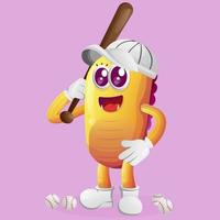 Cute yellow monster playing baseball vector