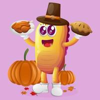 Cute yellow monster celebrate thanksgiving vector