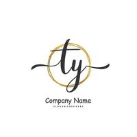 TY Initial handwriting and signature logo design with circle. Beautiful design handwritten logo for fashion, team, wedding, luxury logo. vector