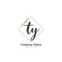 TY Initial handwriting and signature logo design with circle. Beautiful design handwritten logo for fashion, team, wedding, luxury logo. vector