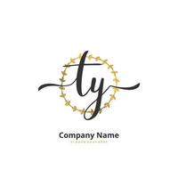 TY Initial handwriting and signature logo design with circle. Beautiful design handwritten logo for fashion, team, wedding, luxury logo. vector