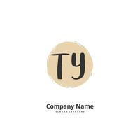 TY Initial handwriting and signature logo design with circle. Beautiful design handwritten logo for fashion, team, wedding, luxury logo. vector