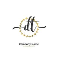 dt escritura a mano inicial y diseño de logotipo de firma con círculo. hermoso diseño de logotipo escrito a mano para moda, equipo, boda, logotipo de lujo. vector