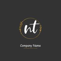 NT Initial handwriting and signature logo design with circle. Beautiful design handwritten logo for fashion, team, wedding, luxury logo. vector