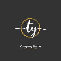 TY Initial handwriting and signature logo design with circle. Beautiful design handwritten logo for fashion, team, wedding, luxury logo. vector