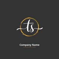 TS Initial handwriting and signature logo design with circle. Beautiful design handwritten logo for fashion, team, wedding, luxury logo. vector