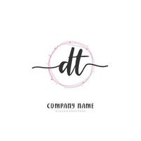 DT Initial handwriting and signature logo design with circle. Beautiful design handwritten logo for fashion, team, wedding, luxury logo. vector