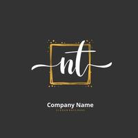 NT Initial handwriting and signature logo design with circle. Beautiful design handwritten logo for fashion, team, wedding, luxury logo. vector