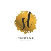 ST Initial handwriting and signature logo design with circle. Beautiful design handwritten logo for fashion, team, wedding, luxury logo. vector