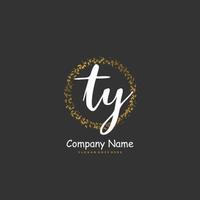 TY Initial handwriting and signature logo design with circle. Beautiful design handwritten logo for fashion, team, wedding, luxury logo. vector