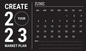 Vector illustration of 2023 calendar year. June 2023 calendar template. Black and white calendar design. Eps10 Vector