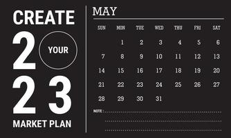 Vector illustration of 2023 calendar year. May 2023 calendar template. Black and white calendar design. Eps10 Vector