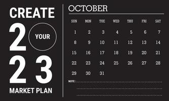 Vector illustration of 2023 calendar year. October 2023 calendar template. Black and white calendar design. Eps10 Vector