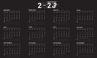 Vector illustration of 2023 calendar year. Black and white calendar design. Eps10 Vector