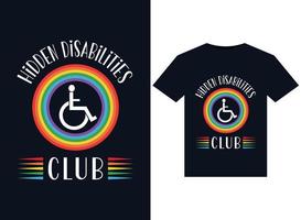 Hidden Disabilities Club illustrations for print-ready T-Shirts design vector