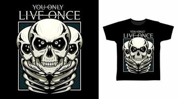 Skeleton with Three Head illustration t-shirt design concept. vector