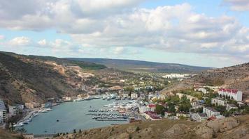 Bay with boats landscape video