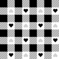 Seamless Pattern Checkered Background Heart Shape White Gray Black vector