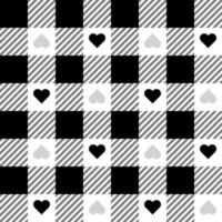 Seamless Pattern Checkered Background Heart Shape White Gray Black vector