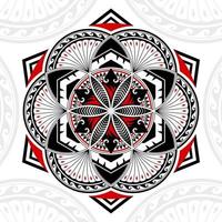 Geometric Shapes, Circles, Six Pointed Star And Hexagons, In Mixed Styles Of Thai Art, Polynesian Art, Mandala Art, Black And Red. vector